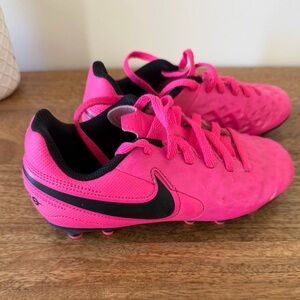 Nike Kids Hot Pink Soccer Cleats with Black Swoosh